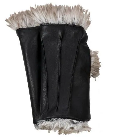 Fingerless Gloves - Vegan Black Leather lined in Fox Faux Fur - Sold Out!