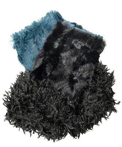 Fox Cuff - Fingerless / Texting Gloves, Reversible - Black Swan & Assorted Faux Fur