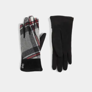 Fur Cuff Plaid Touchscreen Gloves - Grey Plaid