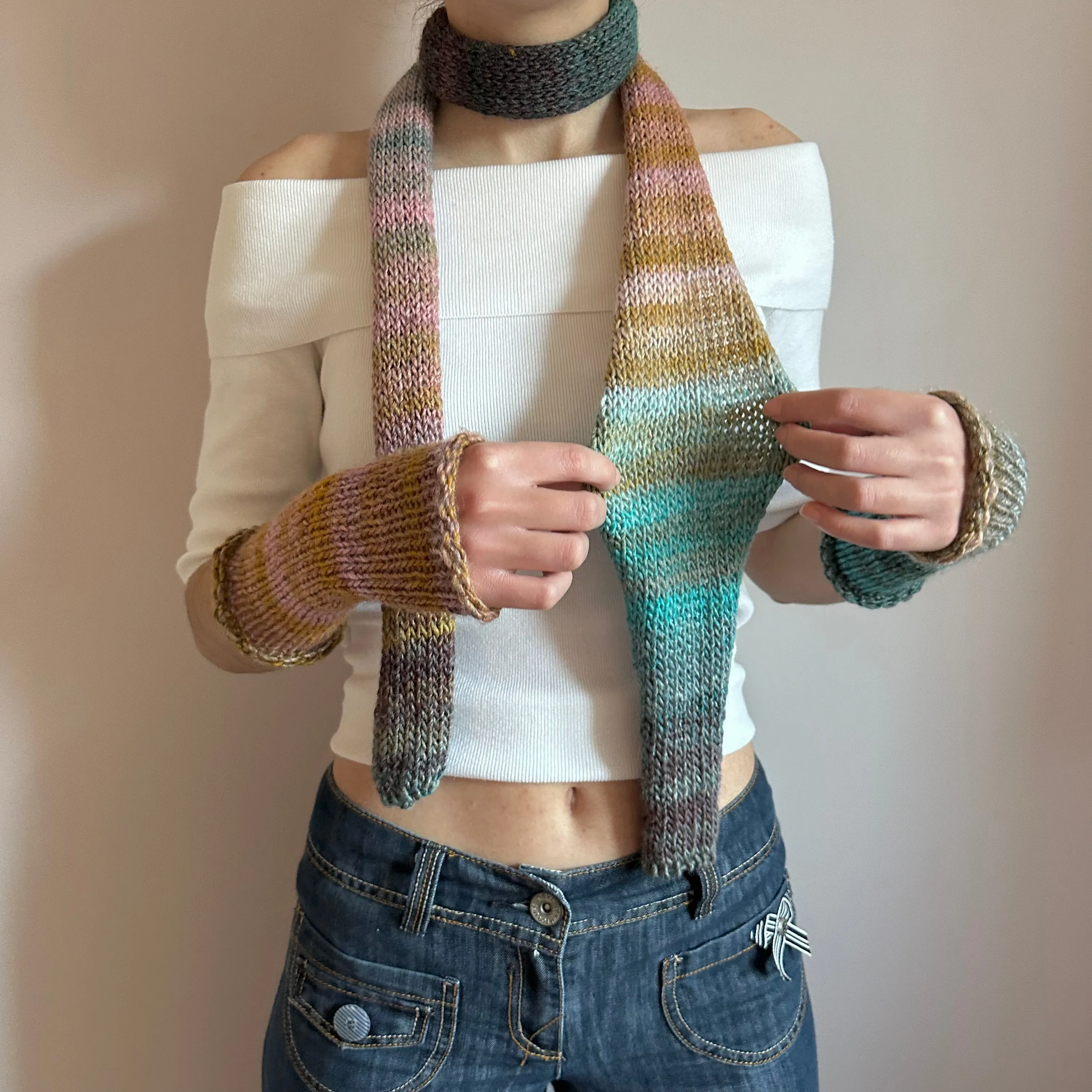 Handmade Alba knitted ombré skinny scarf