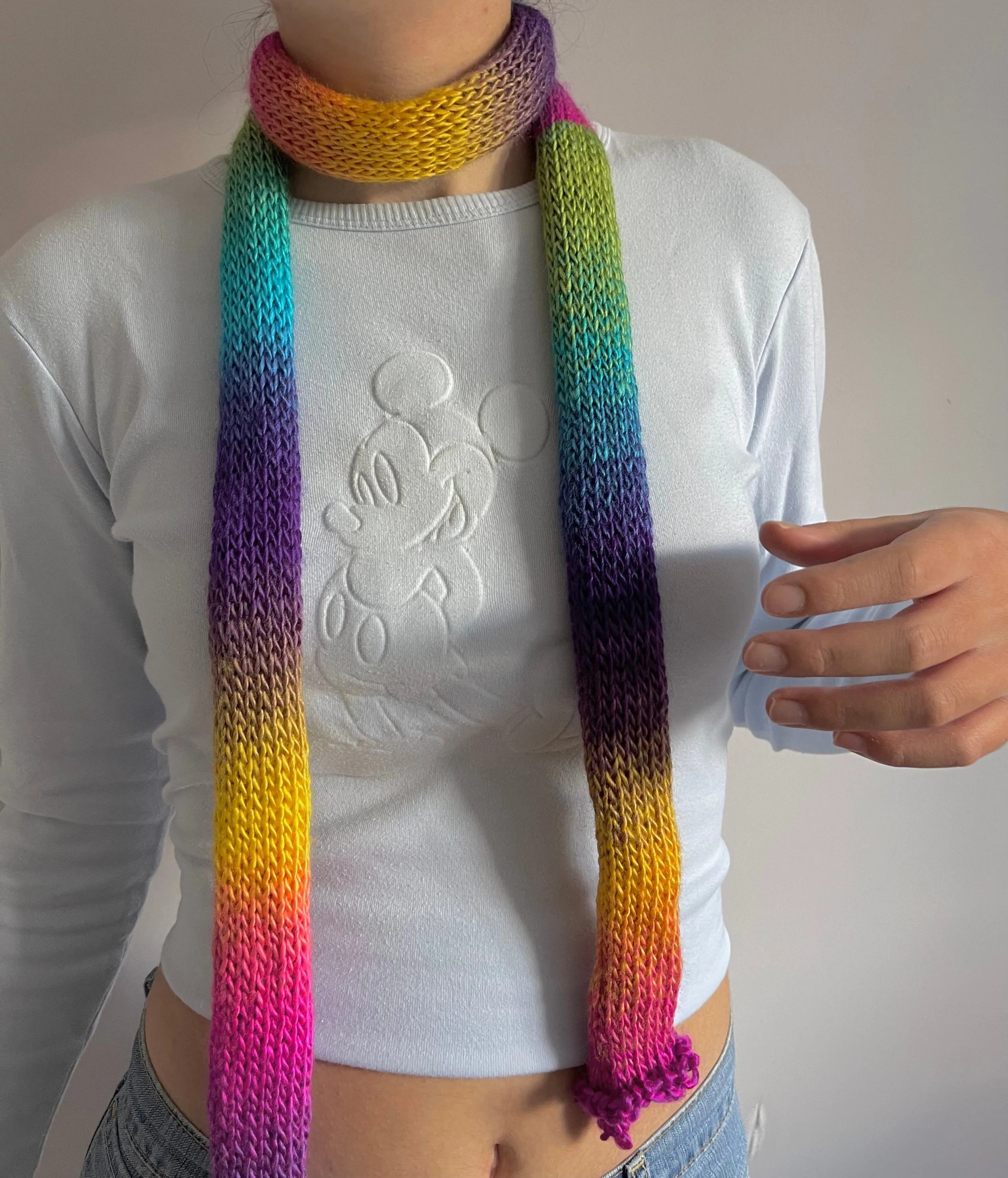 Handmade knitted ombré skinny scarf - Sunshine colourway