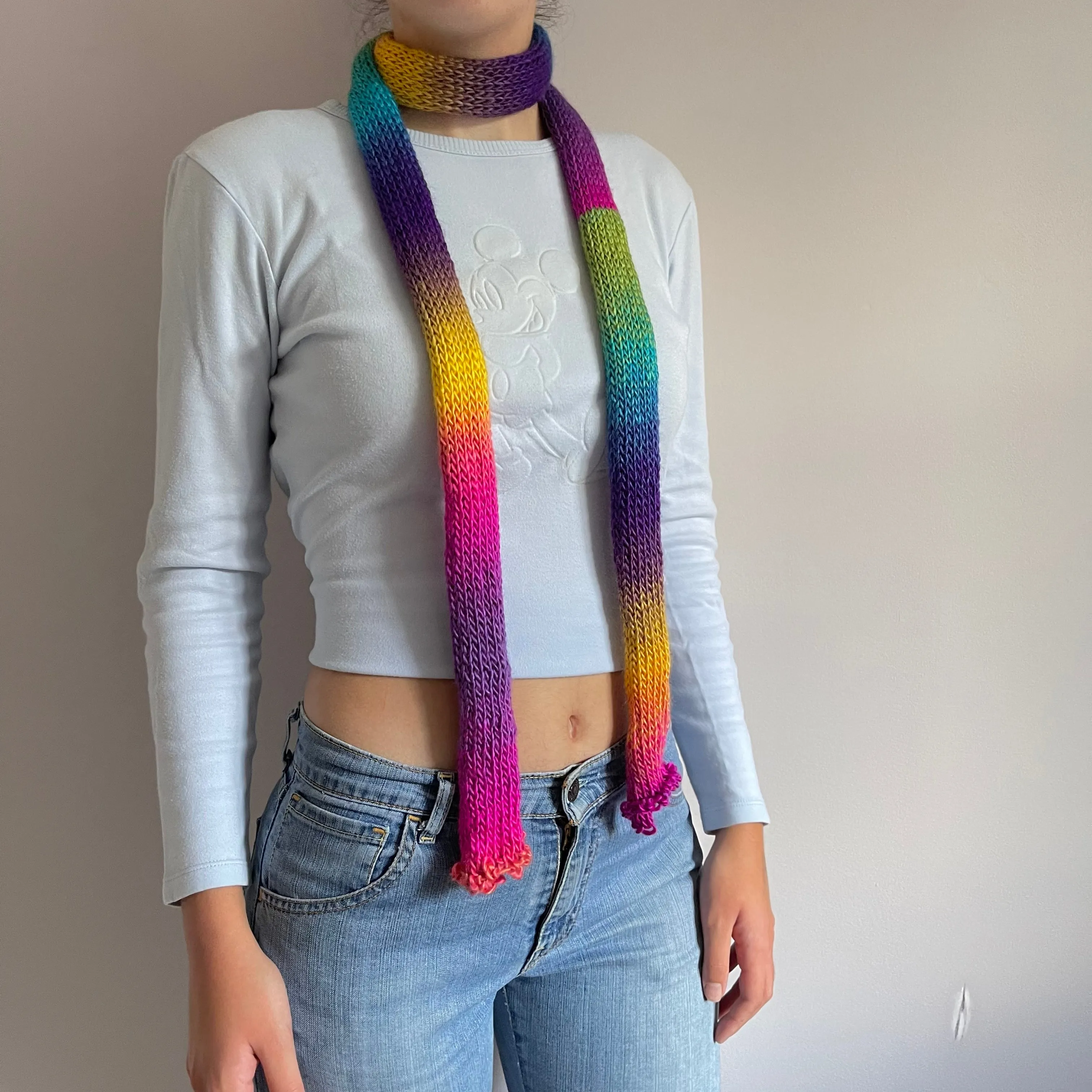 Handmade knitted ombré skinny scarf - Sunshine colourway