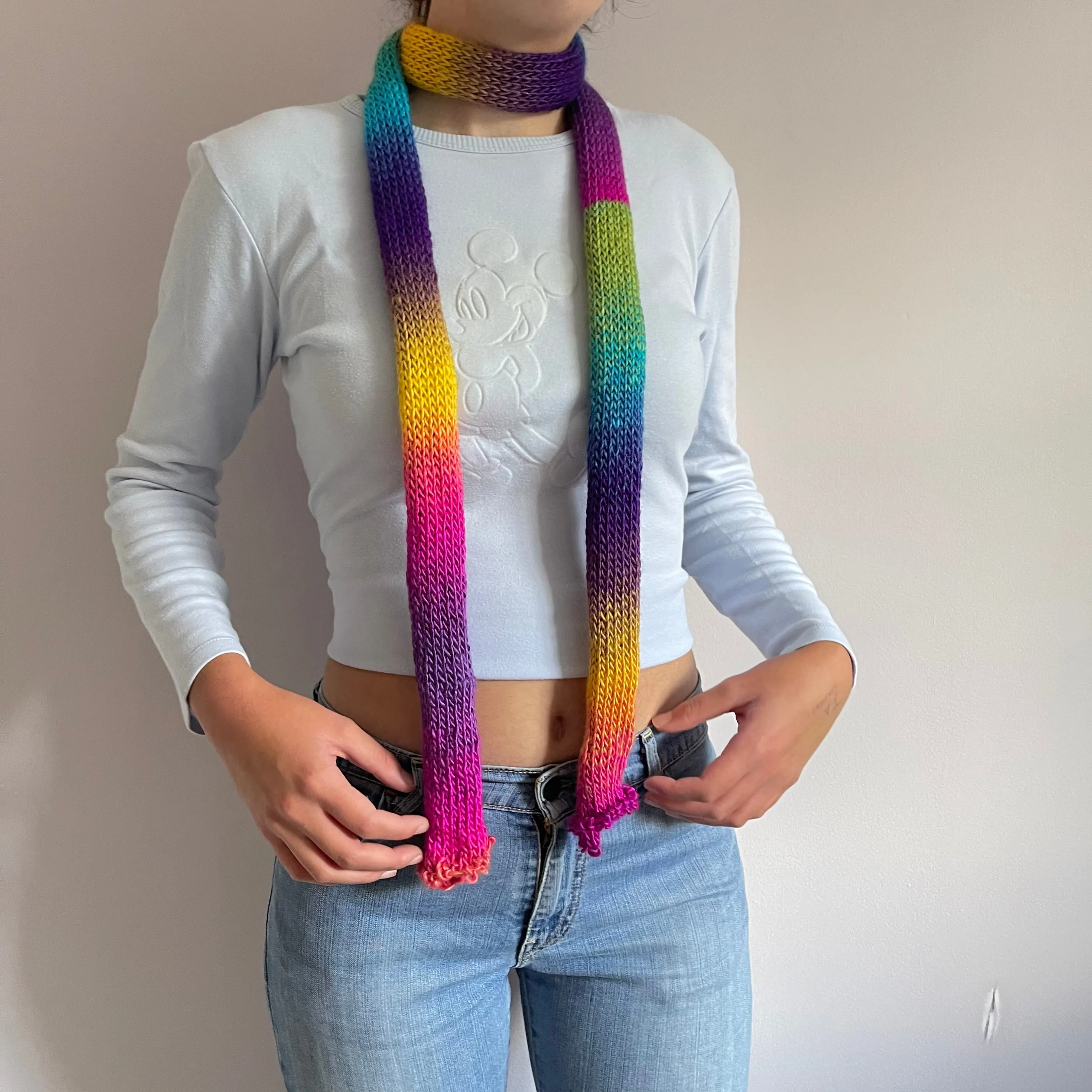 Handmade knitted ombré skinny scarf - Sunshine colourway