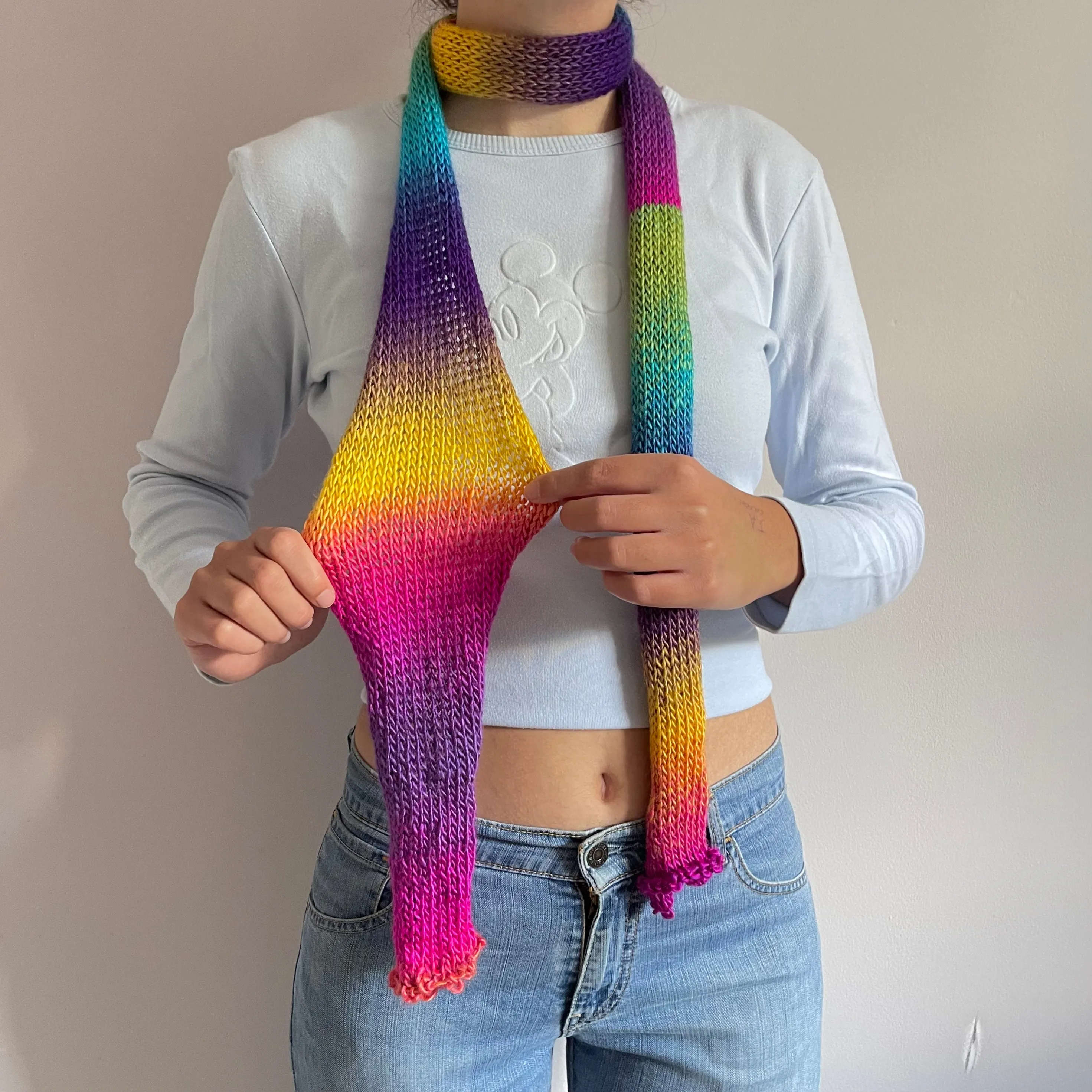 Handmade knitted ombré skinny scarf - Sunshine colourway