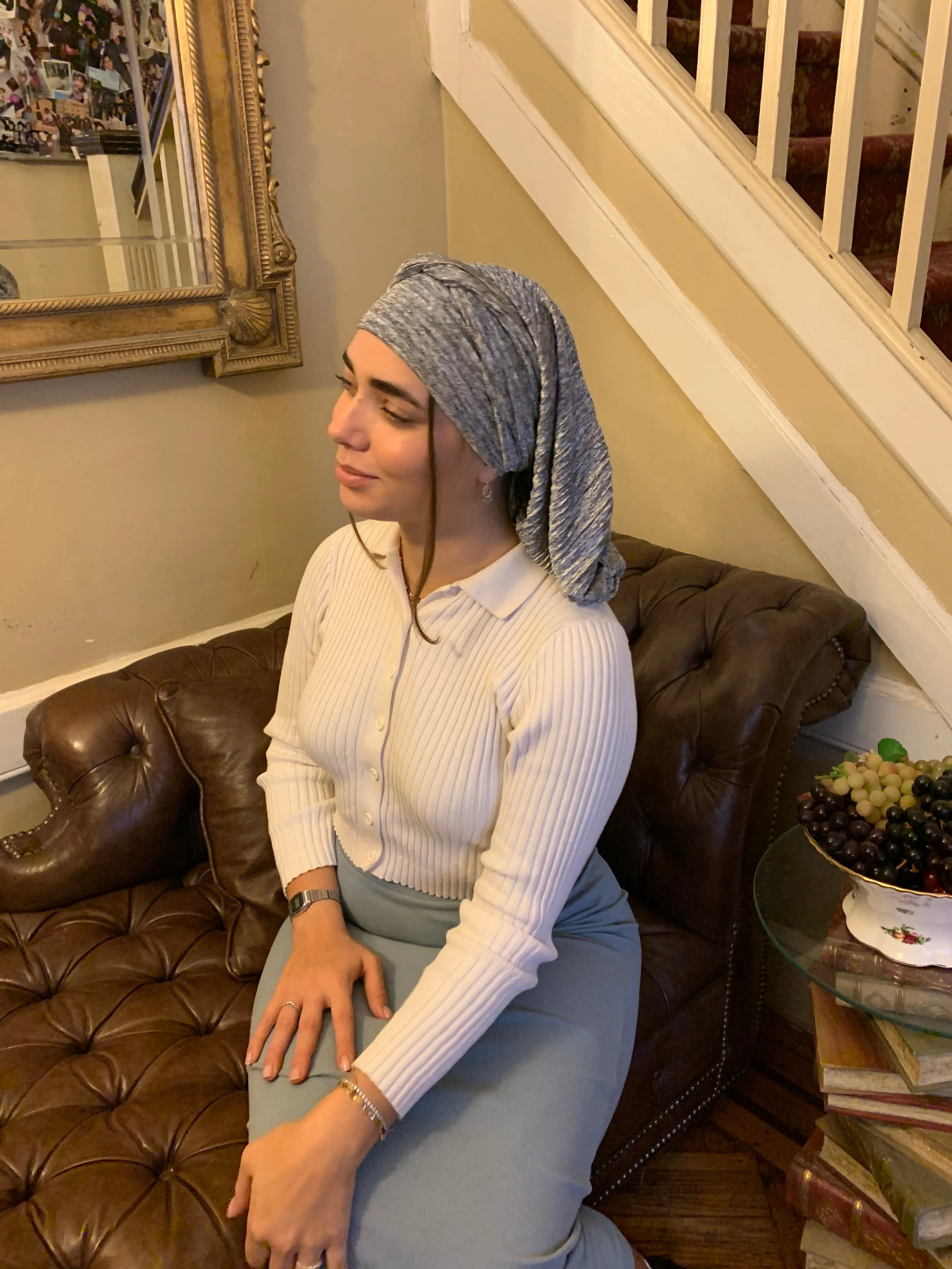 Headscarf Shades of Grey Wrap Around Scarf | 10-Way-Tie Snood Hijab For Women Who Enjoy Wrapping Their Hair | Quality Proudly Made in USA by Uptown Girl Headwear