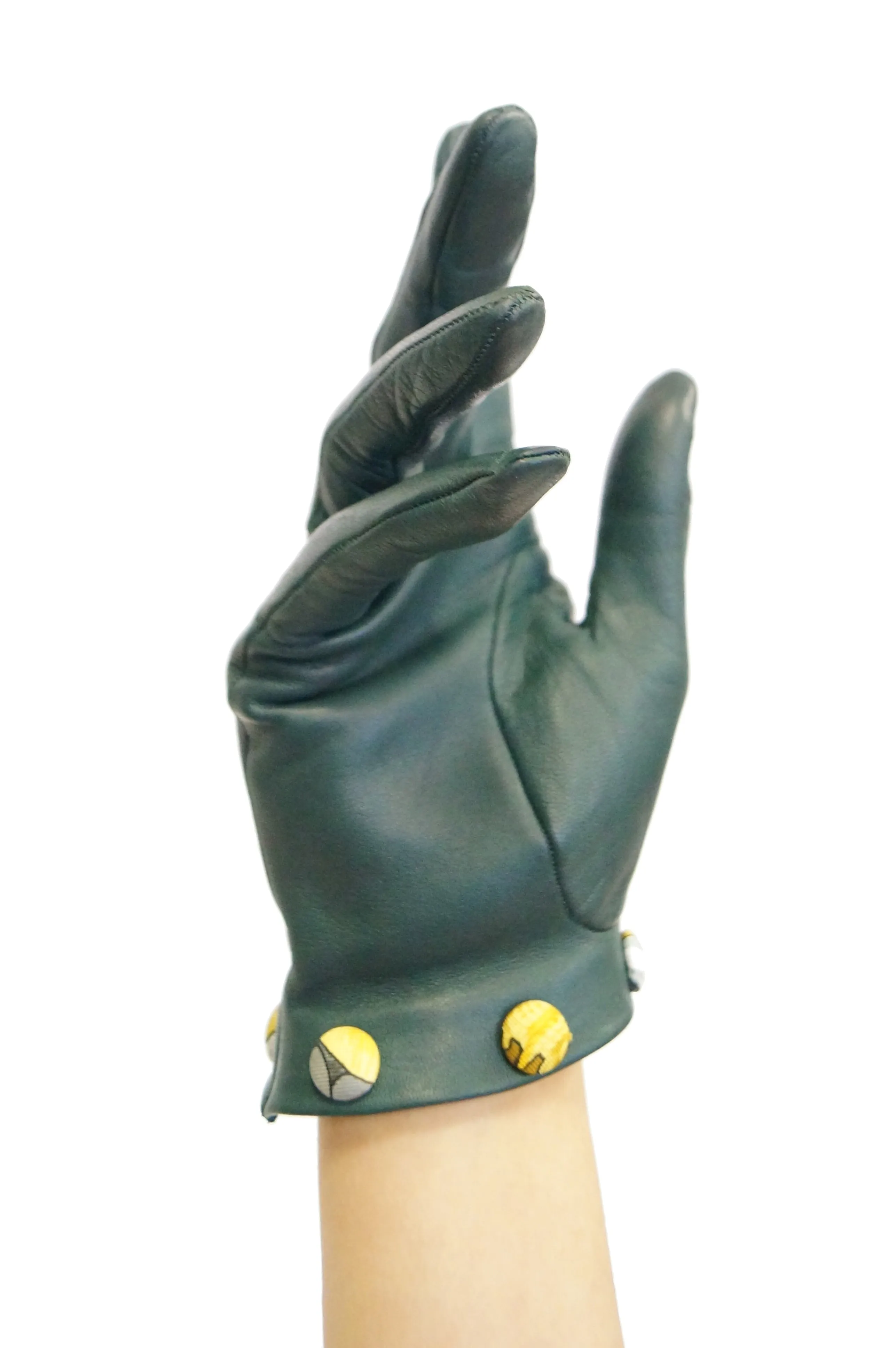 Hermes Green Calfskin Gloves W/ Optional Silk Scarf Cuff