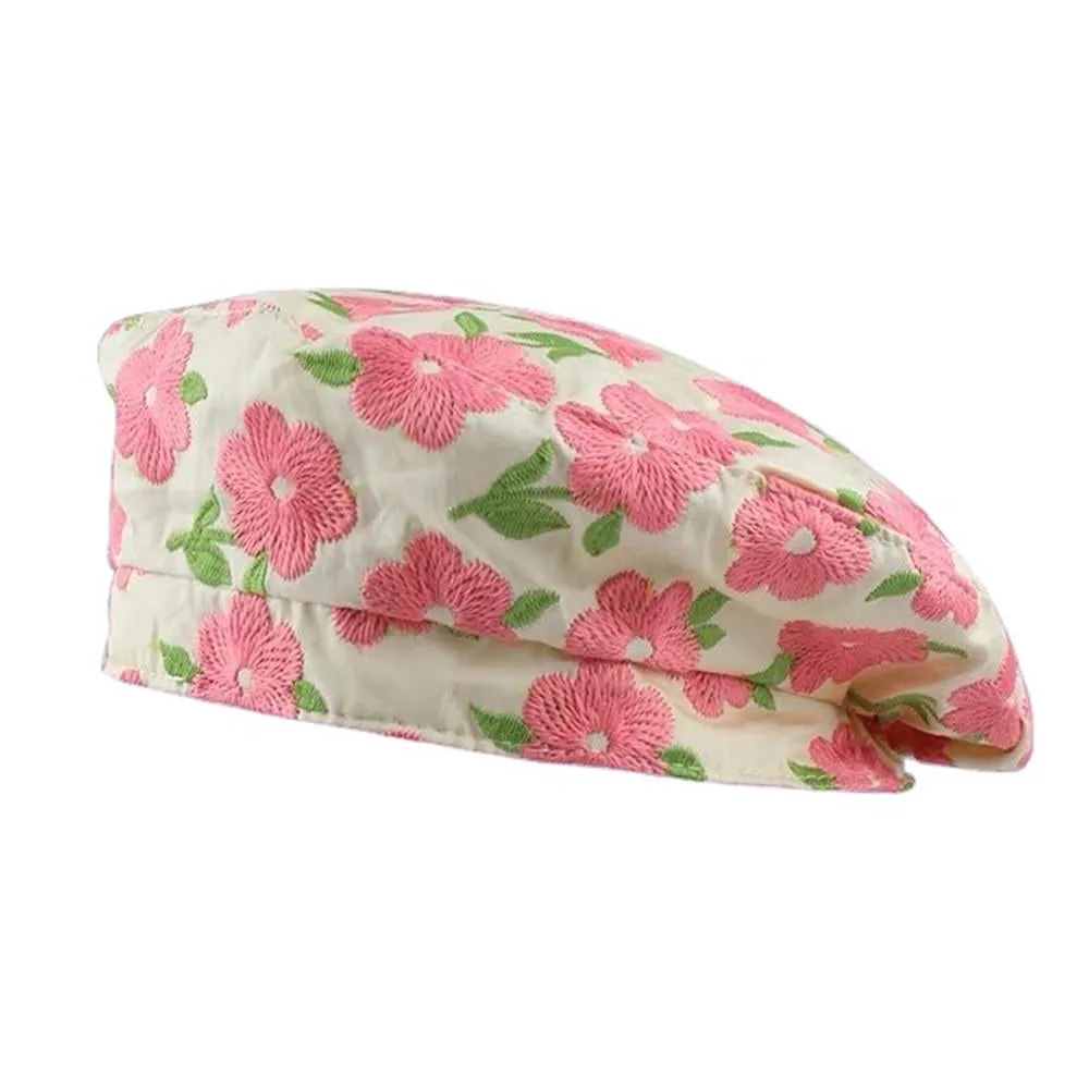 Indie Kid Floral Embroidery Beret Hat