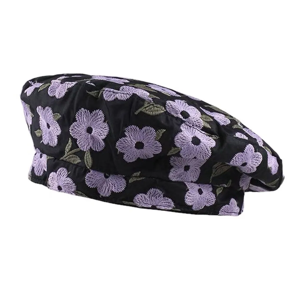 Indie Kid Floral Embroidery Beret Hat