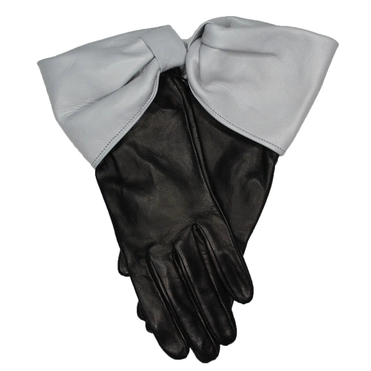 Julie - Women's Silk Lined Leather Gloves with Bow Cuff