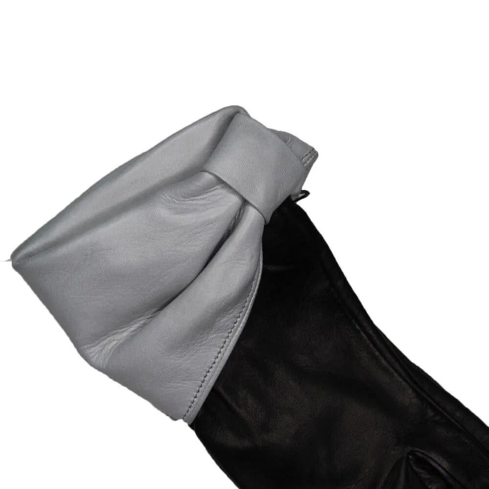 Julie - Women's Silk Lined Leather Gloves with Bow Cuff