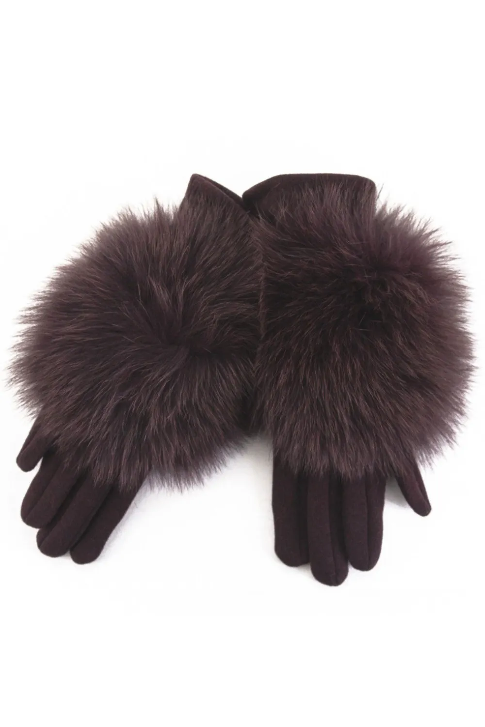 Knit Gloves with Fur Trim