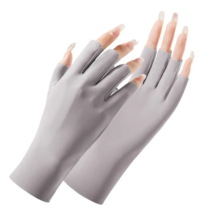 Ladies Sunscreen Gloves Half Finger Ice Silk Gloves,Style: Cent Finger(Gray)