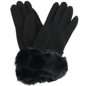 leather Bow Strap Gloves - Black