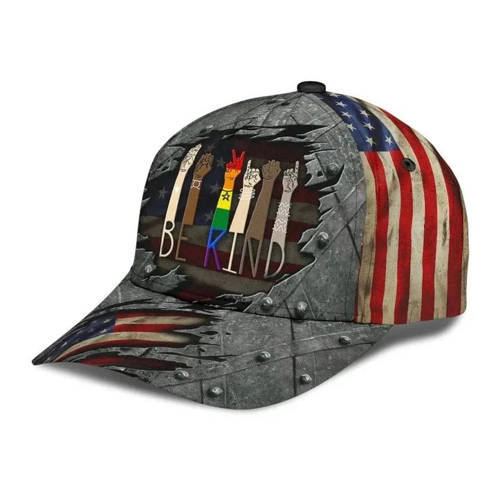 LGBTQ Cap, Grunge Us Flag Be Kind Lgbt 3D Baseball Cap Hat, Gift For Gay Friend, Lesbian Pride Accessories