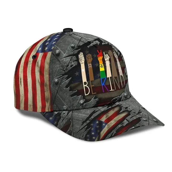 LGBTQ Cap, Grunge Us Flag Be Kind Lgbt 3D Baseball Cap Hat, Gift For Gay Friend, Lesbian Pride Accessories