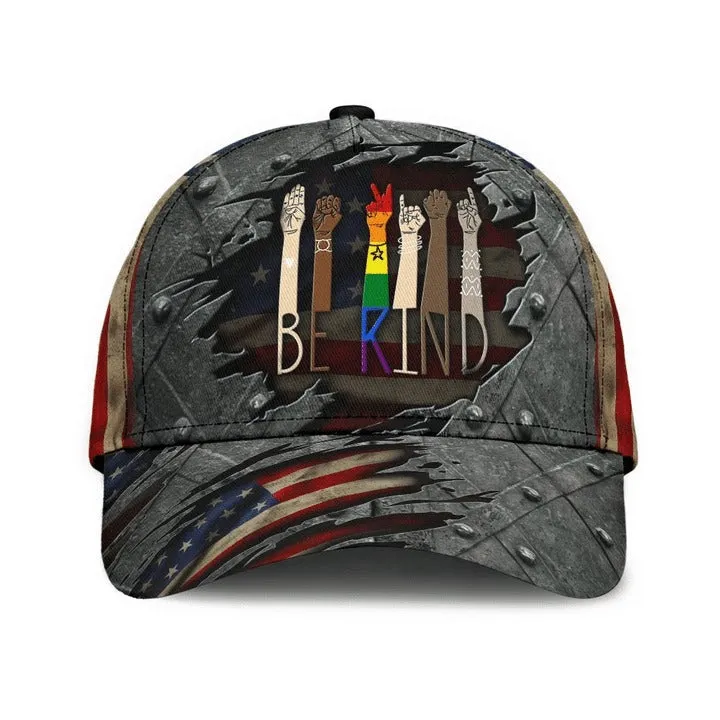 LGBTQ Cap, Grunge Us Flag Be Kind Lgbt 3D Baseball Cap Hat, Gift For Gay Friend, Lesbian Pride Accessories