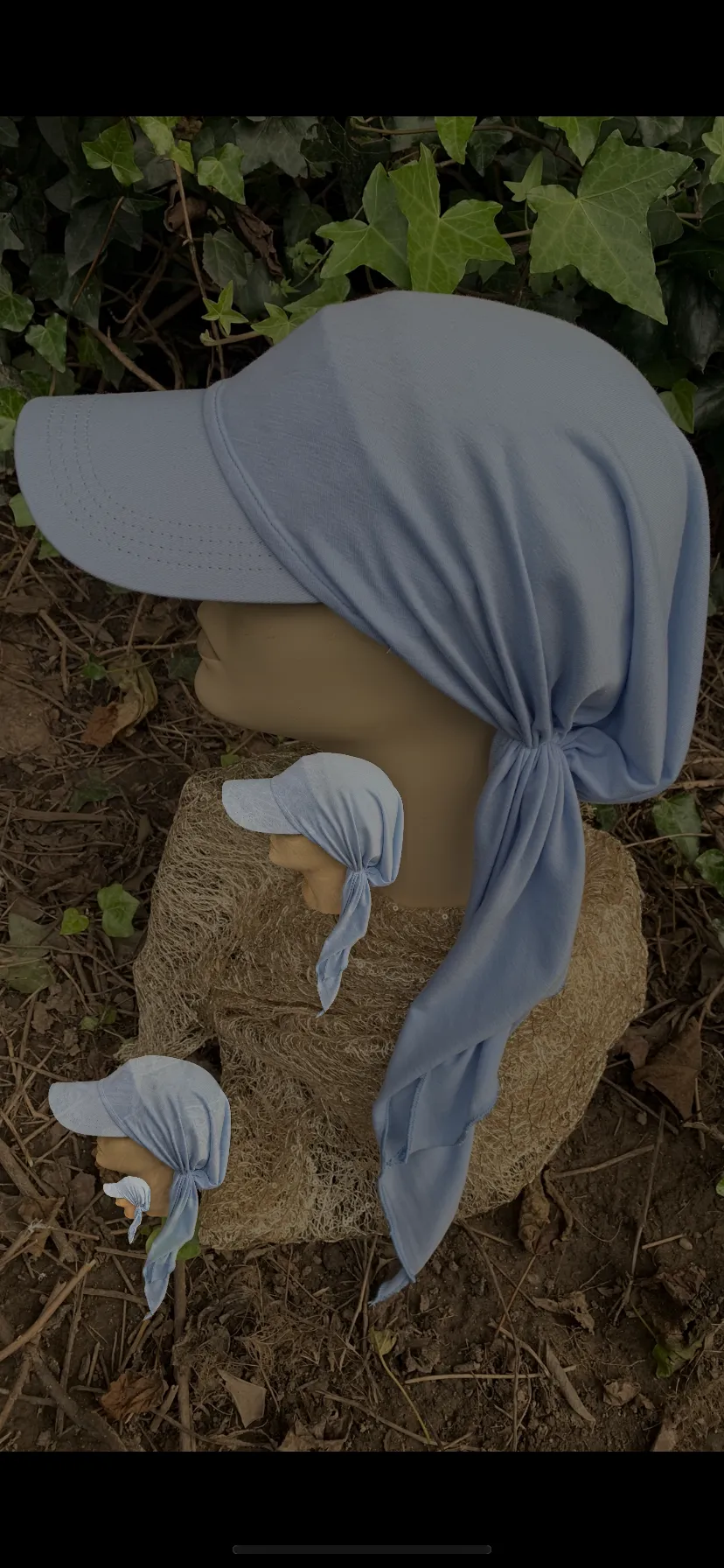 Light Blue Sun Visor Scarf | Modern Hijab With Brim | Tichel Hair Covering | Made in USA