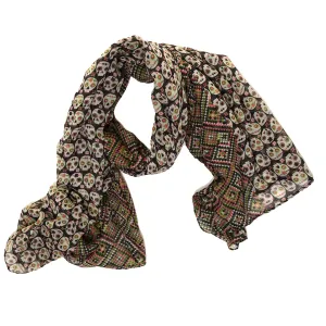 Lightweight Skulls & Check Print Scarf Shawl Wrap - Green