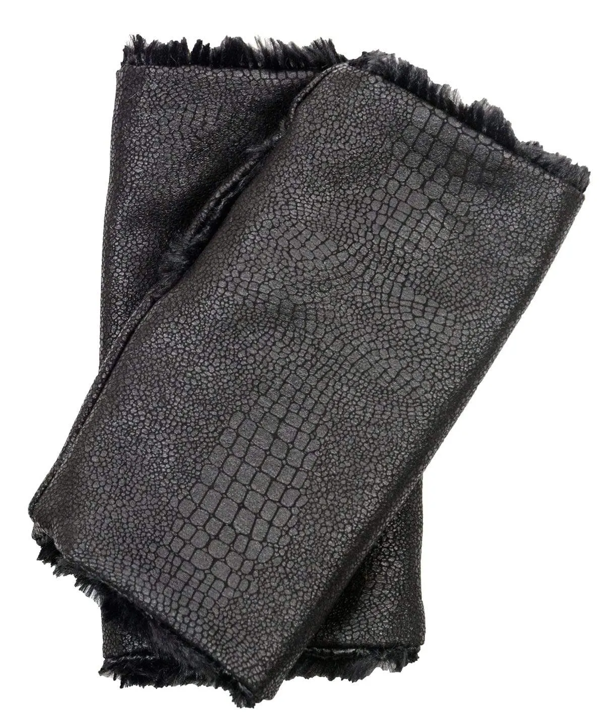 Men's Fingerless / Driving Gloves - Vegan Leather Outback in Black with Assorted Faux Fur