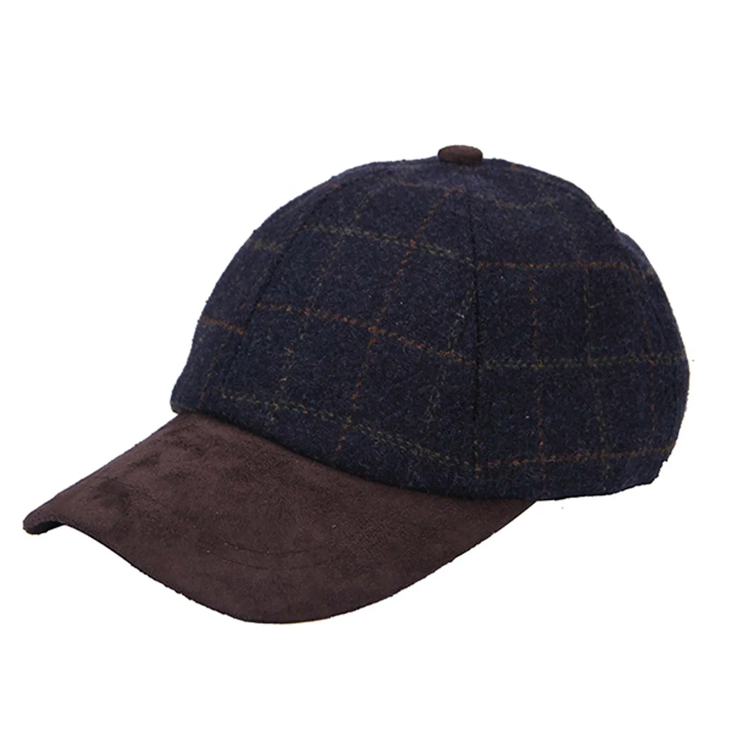 Men's Heritage Traditions Tweed Suede Peak Baseball Cap Blue Check