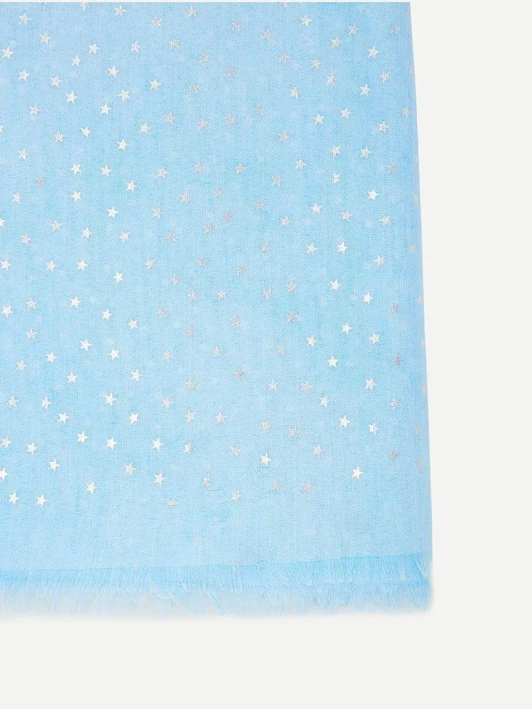 Metallic Star Print Raw Edge Scarf