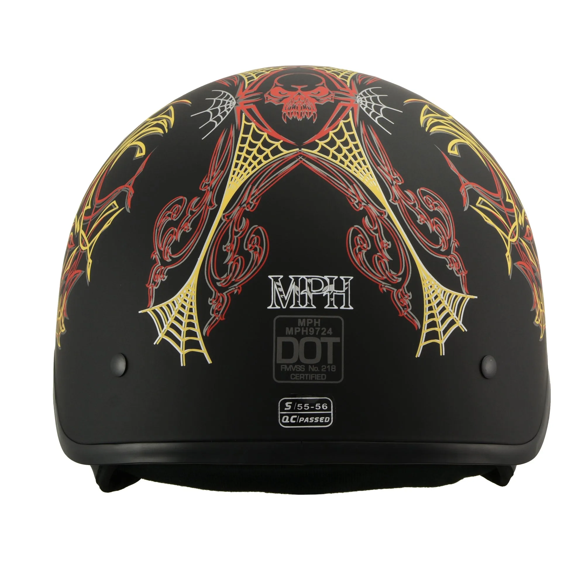 MPH DOT Helmet w/ Drop Sun Visor Web & Skull Graphic Matte