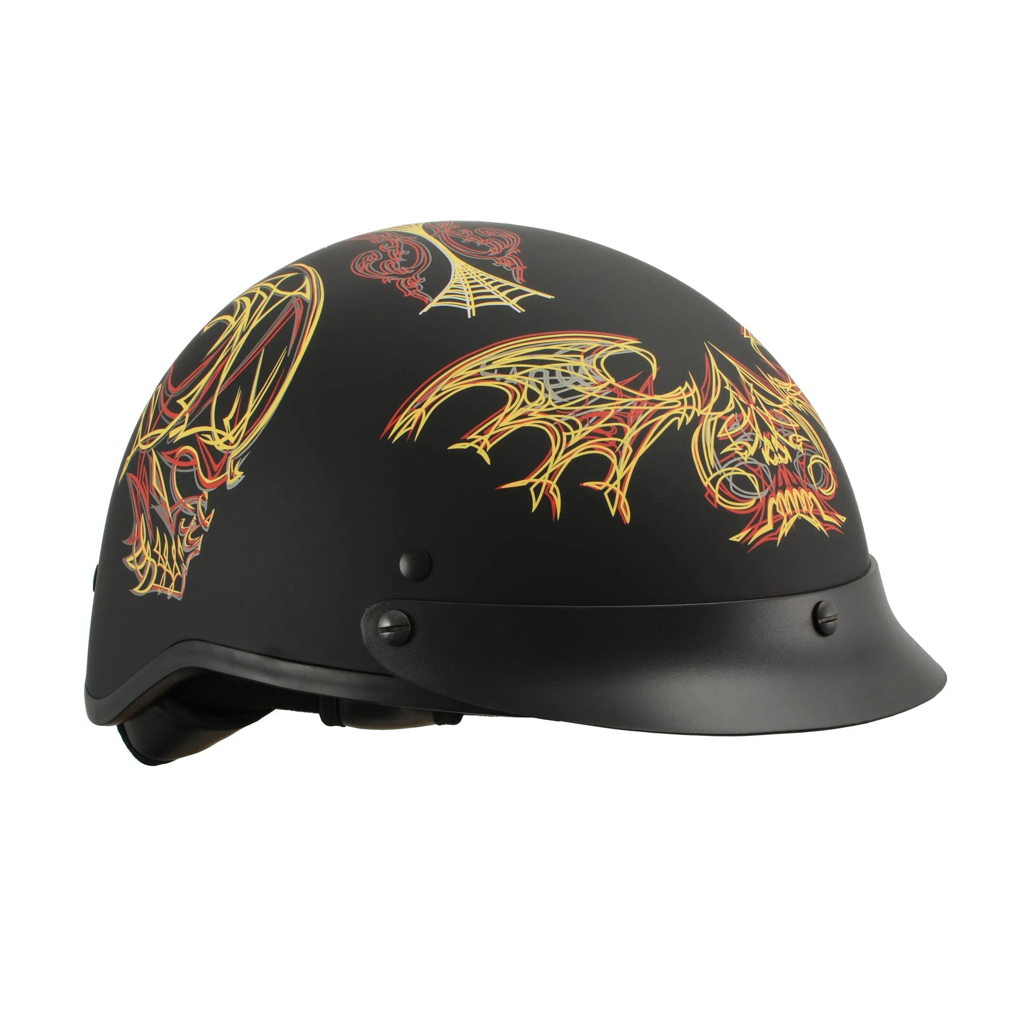 MPH DOT Helmet w/ Drop Sun Visor Web & Skull Graphic Matte