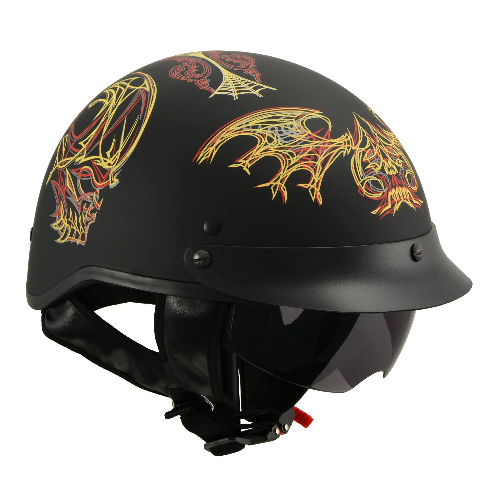 MPH DOT Helmet w/ Drop Sun Visor Web & Skull Graphic Matte