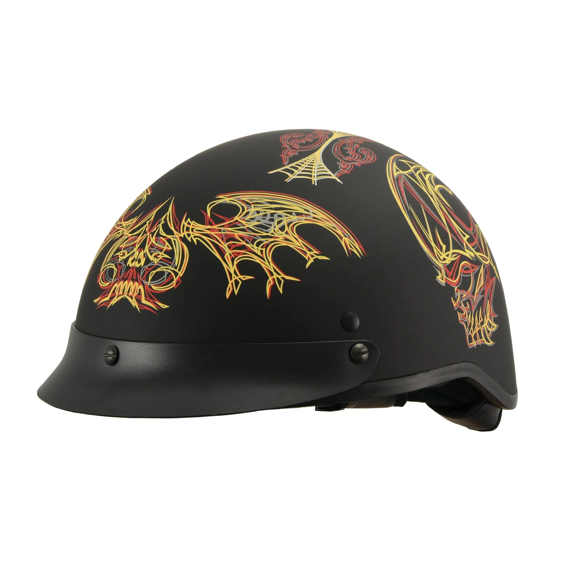 MPH DOT Helmet w/ Drop Sun Visor Web & Skull Graphic Matte