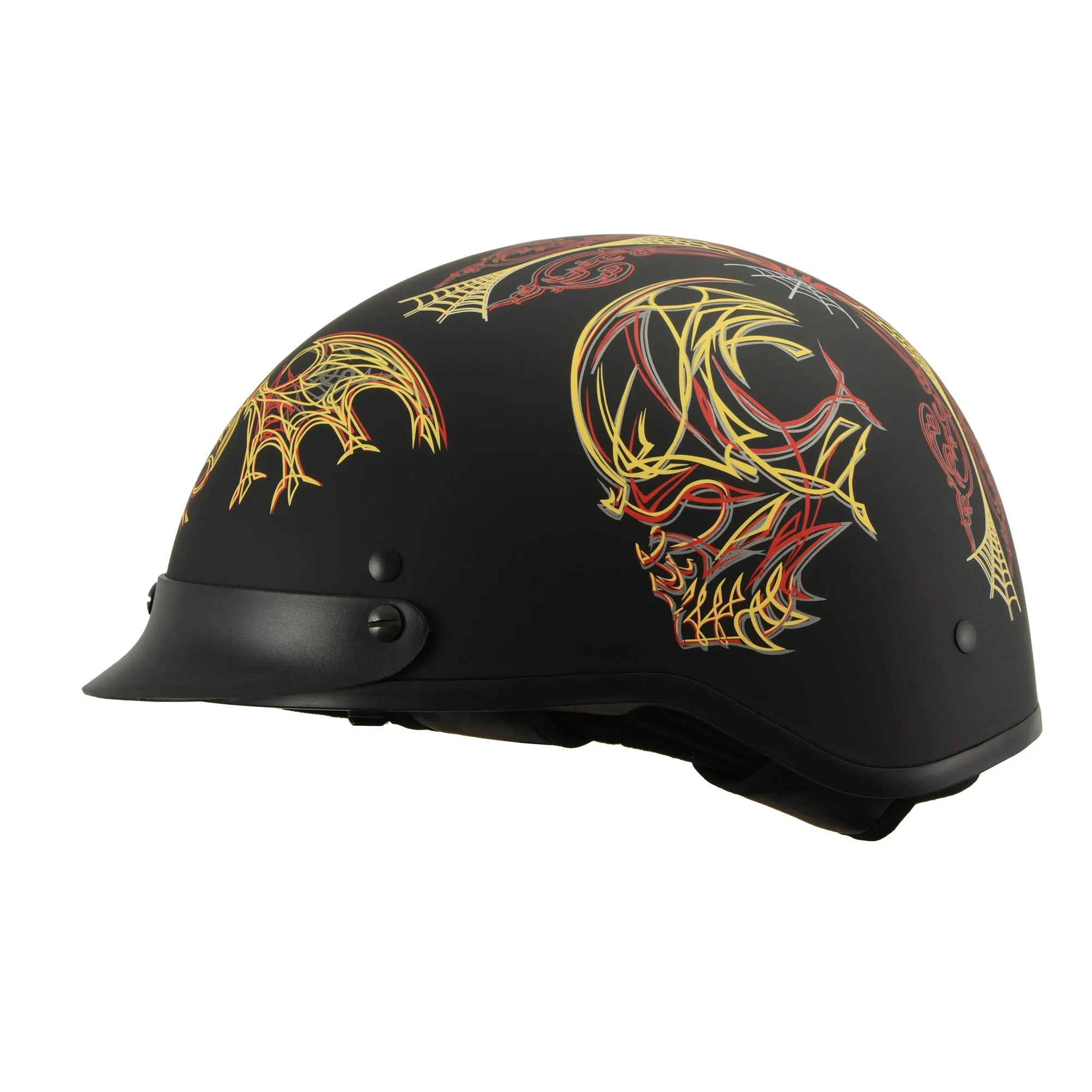 MPH DOT Helmet w/ Drop Sun Visor Web & Skull Graphic Matte