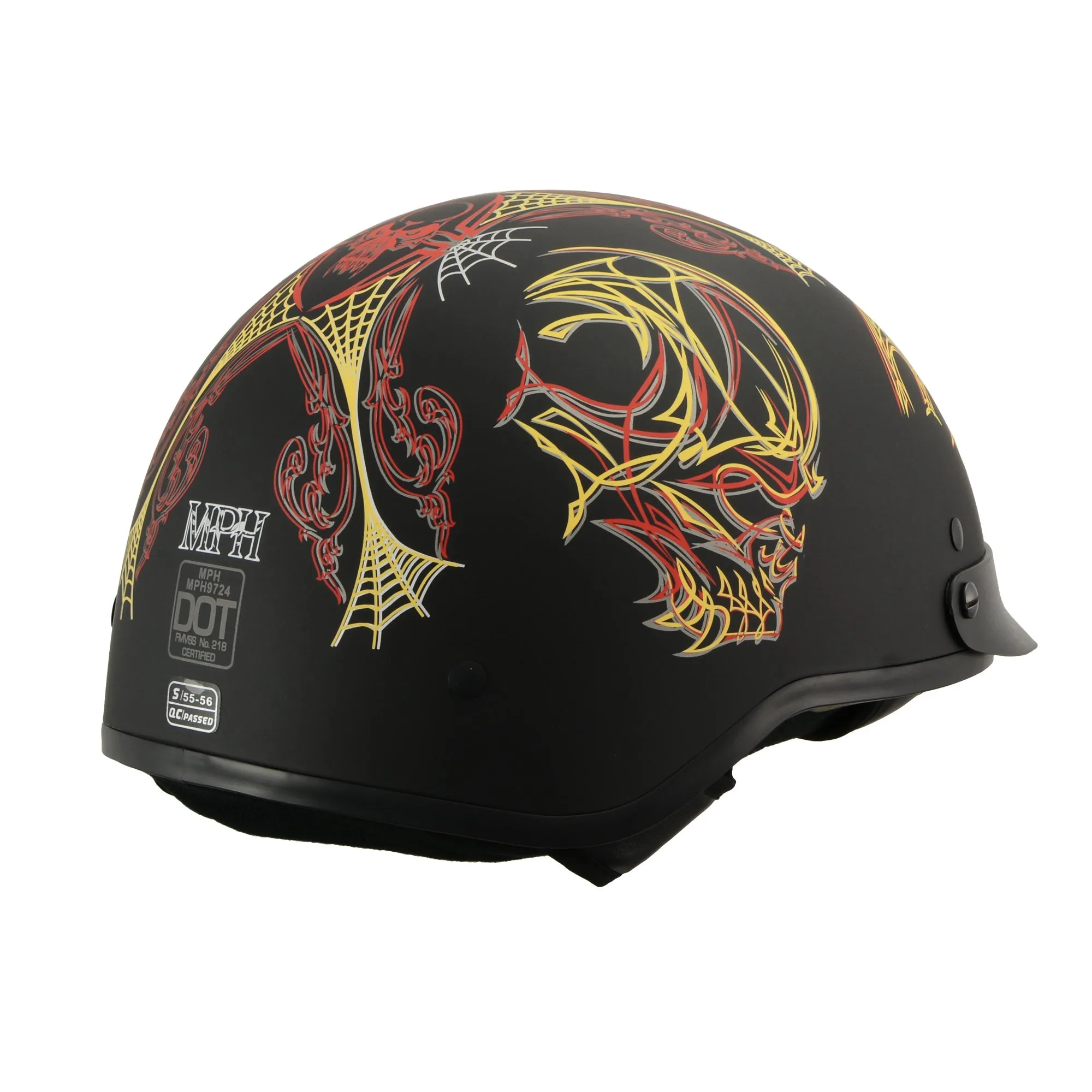 MPH DOT Helmet w/ Drop Sun Visor Web & Skull Graphic Matte