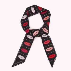 MULTI LIP GRID PRINT SKINNY SCARF