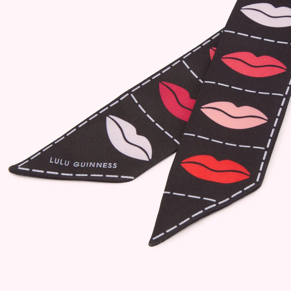 MULTI LIP GRID PRINT SKINNY SCARF