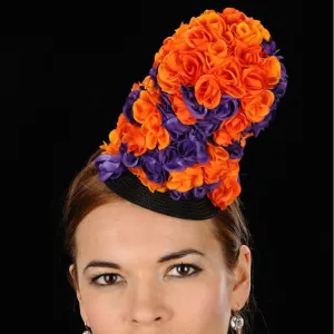 NA1037-Black straw with purple and orange flowers