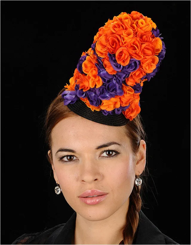 NA1037-Black straw with purple and orange flowers