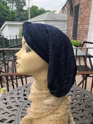 Navy Blue Snood Turban | Sparkle Modern Hijab | Head Covering for Women | Made in USA For Uptown Girl Headwear