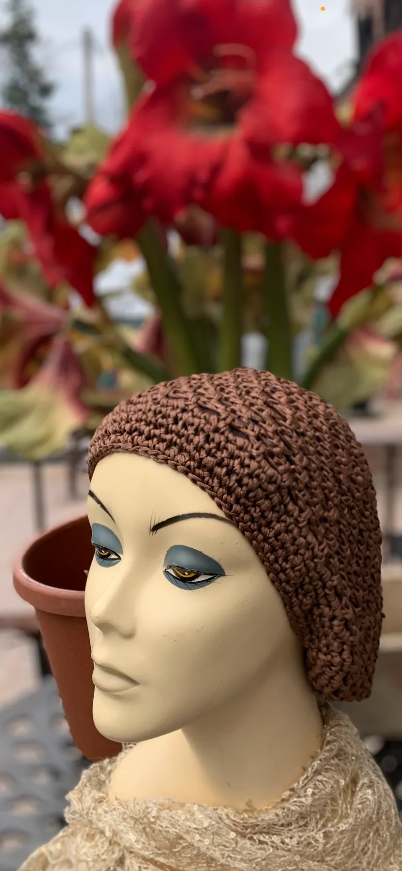 New Brown Hand Made Crocheted Hair Snood Tam With Lining | Made in USA