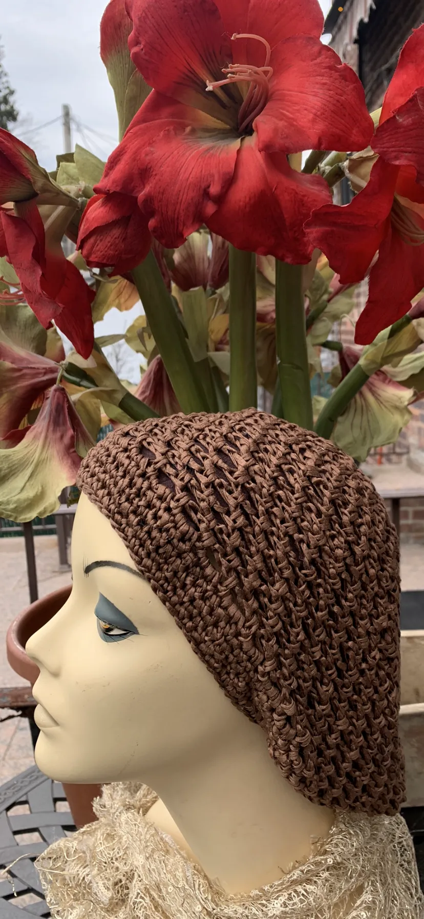 New Brown Hand Made Crocheted Hair Snood Tam With Lining | Made in USA