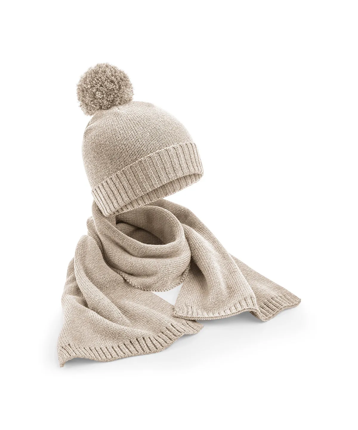 Oatmeal Fleck - Knitted scarf and beanie gift set