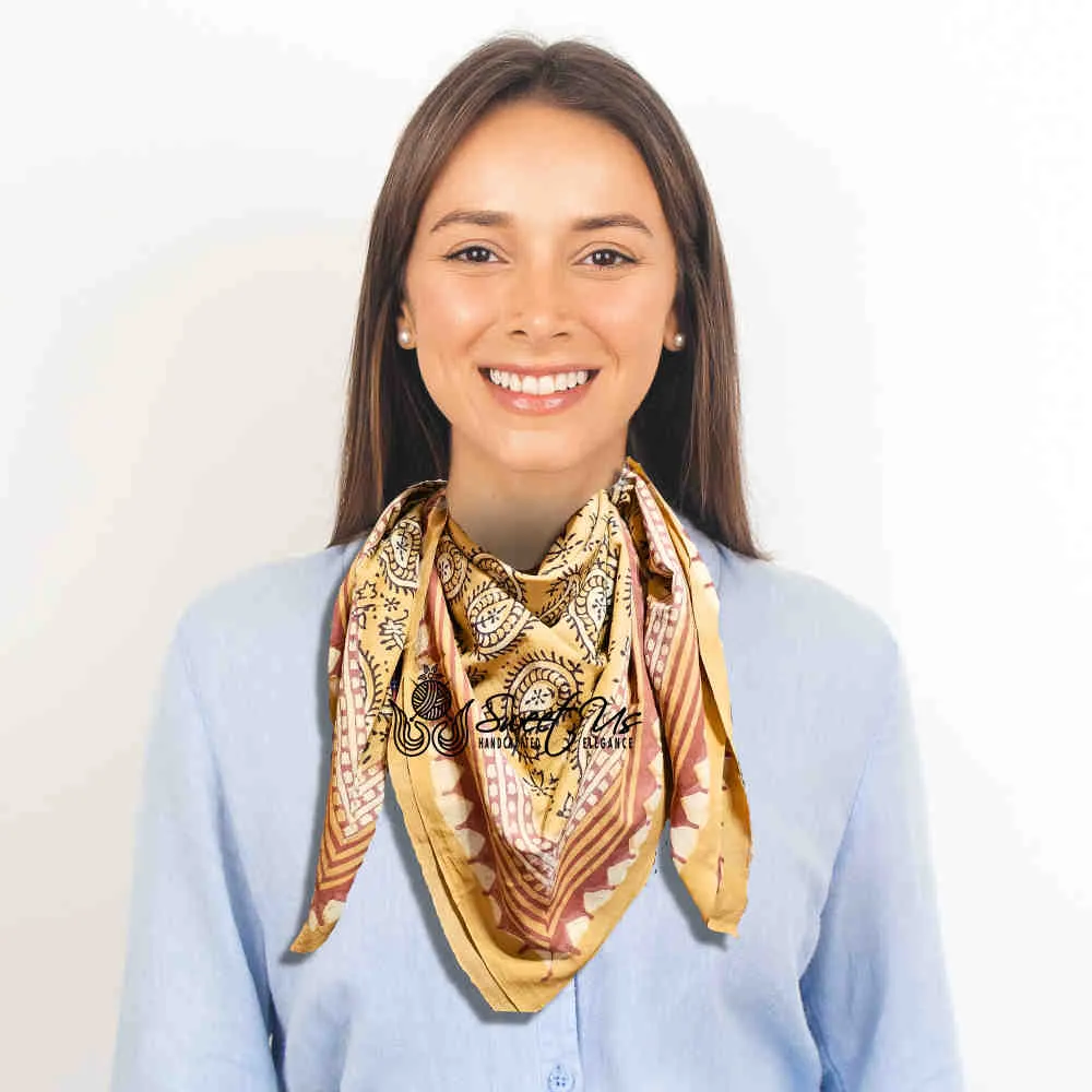 Paisley Splendor Cotton Floral Scarf for Women, Golden Glow