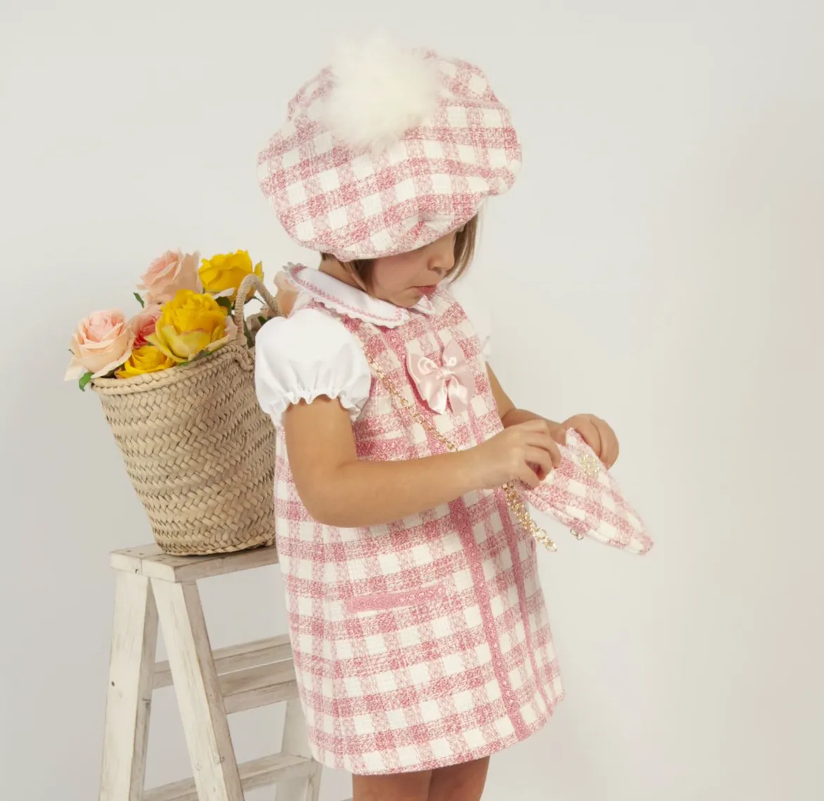 Pink Gingham Beret