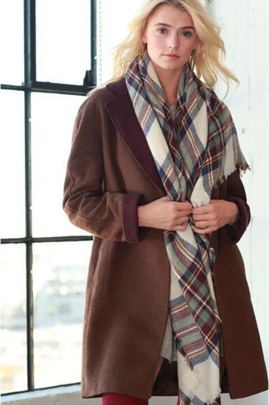 Plaid Blanket Scarf - Sage Navy