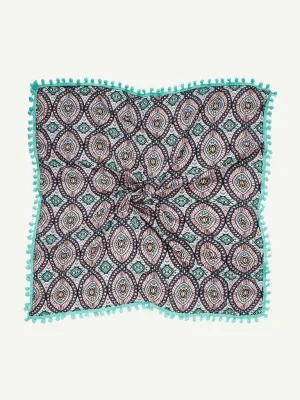 Pom Pom Trim Geometric Print Scarf