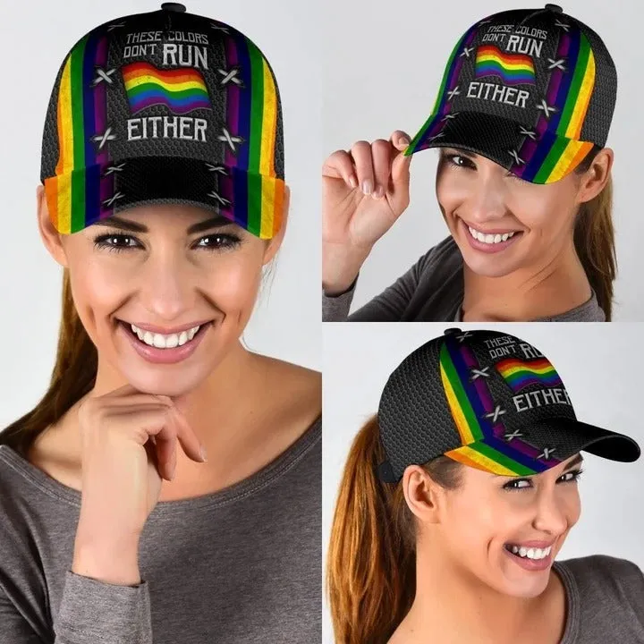 Pride 3D Baseball Cap Hat, LGBT These Colors Don't Run Either, Gifts For Couple Gay Man