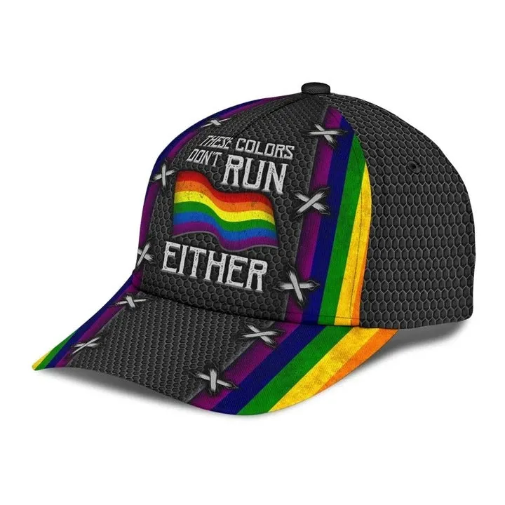 Pride 3D Baseball Cap Hat, LGBT These Colors Don't Run Either, Gifts For Couple Gay Man