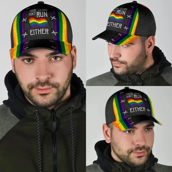 Pride 3D Baseball Cap Hat, LGBT These Colors Don't Run Either, Gifts For Couple Gay Man