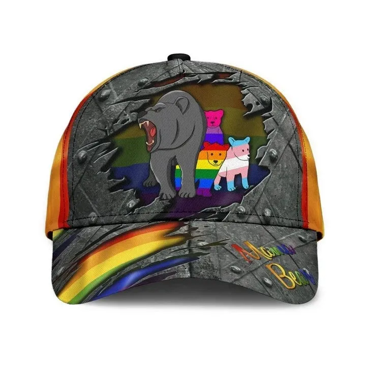 Pride Cap For Gaymer, Mama Bear Family Cool LGBT 3D Printing Baseball Cap Hat, Lesbian Gifts