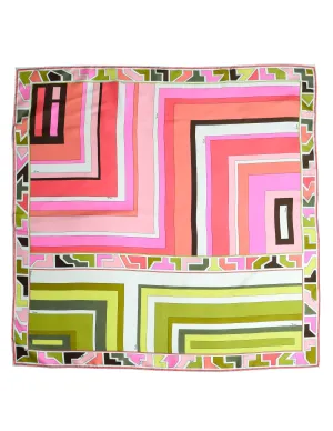 Pucci Vintage Green and Pink Geometric Print Silk Scarf