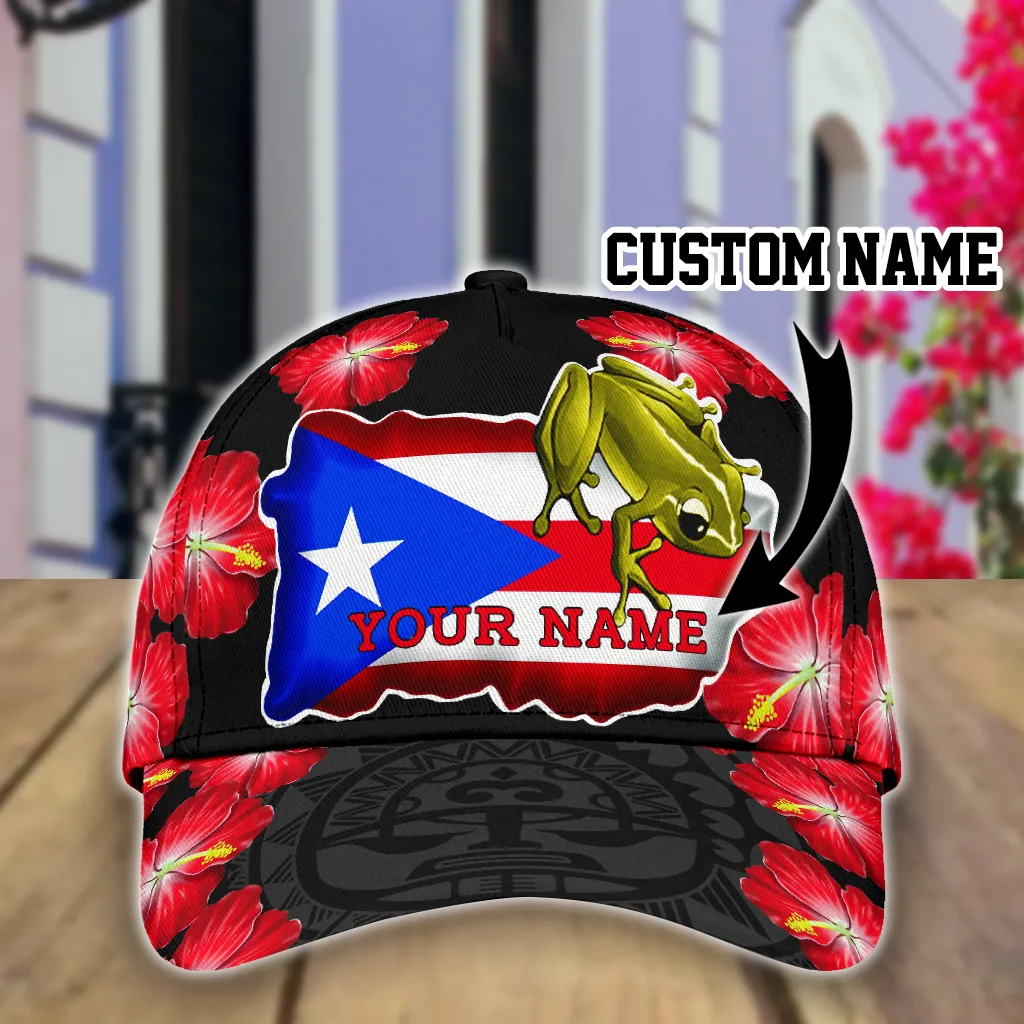 Puerto Rico Baseball Cap With Hibiscus Pattern, Puerto Rico Cap For Men And Women