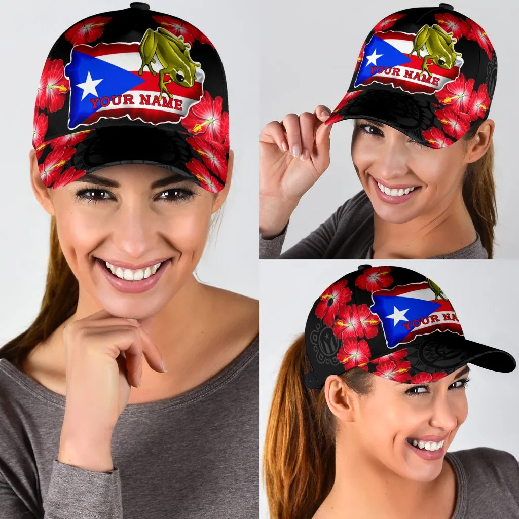 Puerto Rico Baseball Cap With Hibiscus Pattern, Puerto Rico Cap For Men And Women